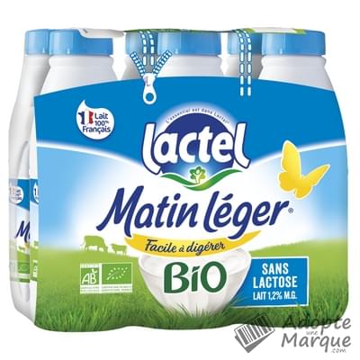 Lactel Matin Léger BIO - Lait demi-écrémé sans Lactose Les 6 bouteilles de 1L