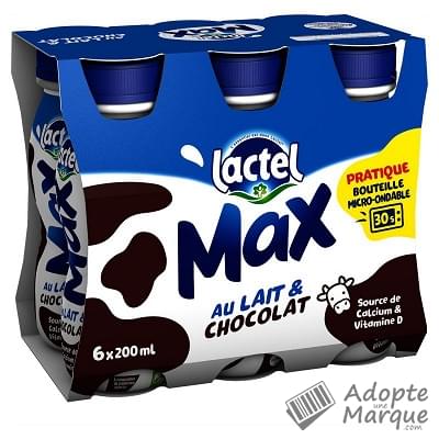Lactel Max - Boisson Lactée saveur Chocolat Les 6 bouteilles de 200ML