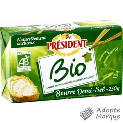 Président Beurre Gastronomique Demi Sel Bio - 80%MG La plaquette de 250G