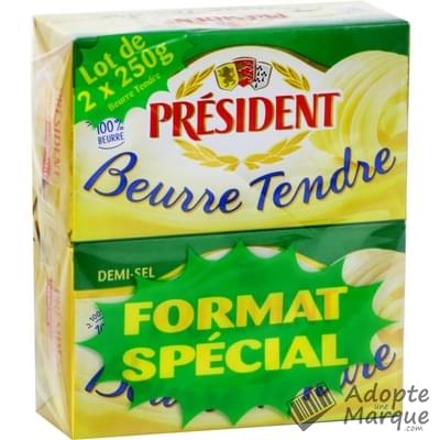 Président Beurre Tendre Demi Sel - 80%MG Les 2 plaquettes de 250G