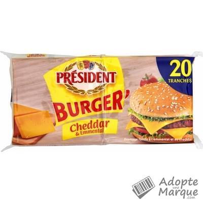 Président Burger Tranches Cheddar & Emmental - 17%MG Les 20 tranches - 340G