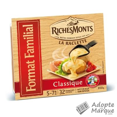 RichesMonts Raclette nature au lait pasteurisé - Format Familial Les 2 barquettes de 17 tranches - 850G