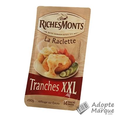 RichesMonts Raclette nature au lait pasteurisé - Tranches XXL La barquette de 14 tranches - 490G