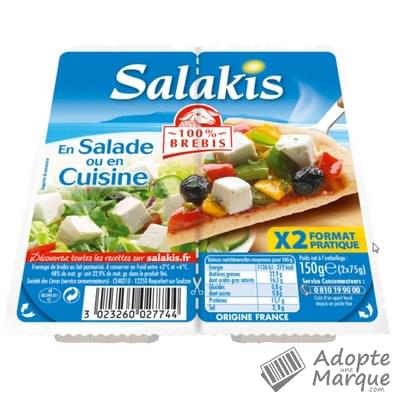 Salakis Fromage au lait de Brebis 22%MG Les 2 barquettes de 75G