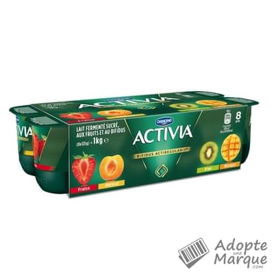 Activia Yaourts au bifidus actif - 4 Parfums de fruits (Fraise, Abricot, Mangue & Kiwi) Les 8 pots de 125G