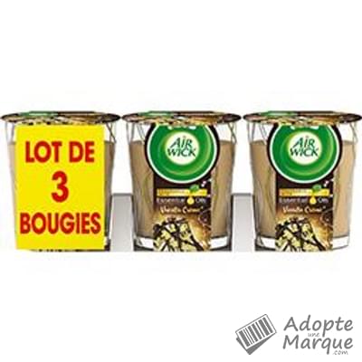 Air Wick Bougie Essential Oils Vanille Crème Les 3 bougies de 105G