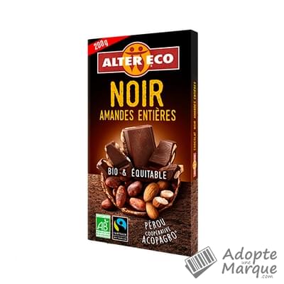 Alter Eco Chocolat Noir Amandes Entières La tablette de 200G