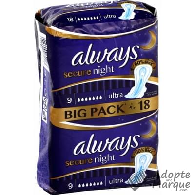 Always Serviette Hygiènique Secure Night Le paquet de 18 serviettes