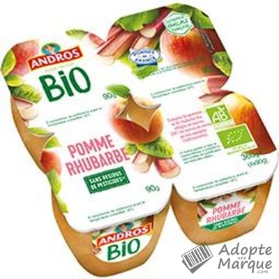 Andros Dessert fruitier Pomme Rhubarbe Bio Les 4 pots de 90G