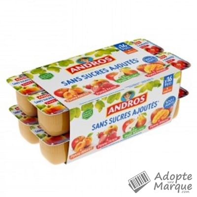 Andros Dessert Sans Sucres Ajoutés Panaché : Pomme Abricot, Pomme Fraise, Pomme Poire Williams & Pomme Mangue Les 16 pots de 100G