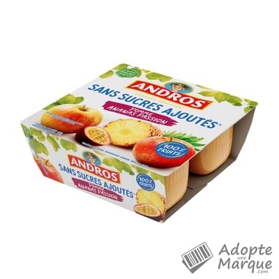 Andros Dessert Sans Sucres Ajoutés Pomme Ananas Passion Les 4 pots de 100G