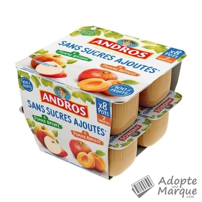 Andros Dessert Sans Sucres Ajoutés Pomme Nature & Pomme Abricot Les 8 pots de 100G