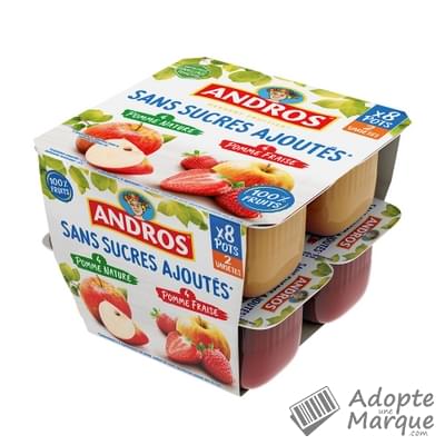 Andros Dessert Sans Sucres Ajoutés Pomme Nature & Pomme Fraise Les 8 pots de 100G
