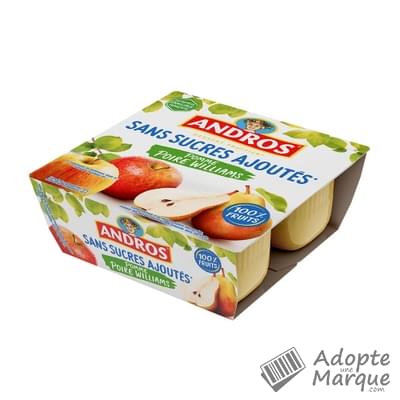 Andros Dessert Sans Sucres Ajoutés Pomme Poire Williams Les 4 pots de 100G