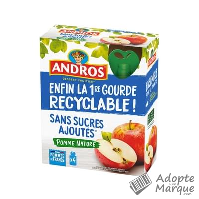 Andros Gourdes Pomme Nature Sans Sucres Ajoutés Les 4 gourdes de 90G