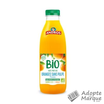 Andros Pur Jus d’Oranges sans pulpe Bio La bouteille de 75CL