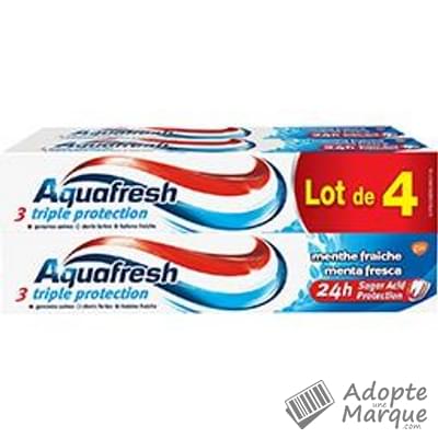 Aquafresh Dentifrice Triple Protection Menthe Fraîche Les 4 tubes de 75ML