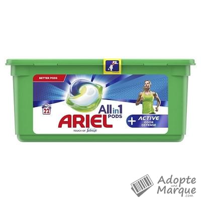 Ariel All in 1 PODS+ - Lessive en capsules Active Défense contre les Odeurs La boîte de 22 doses