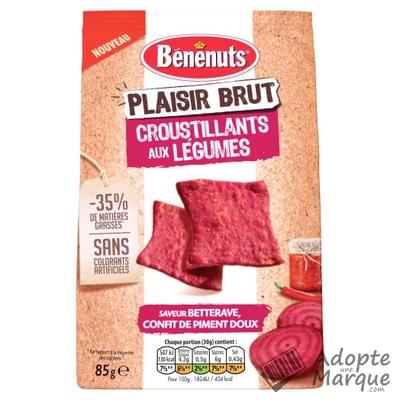 Bénénuts Plaisir Brut Croustillant aux Légumes saveur Betterave & confit de Piment doux Le sachet de 85G