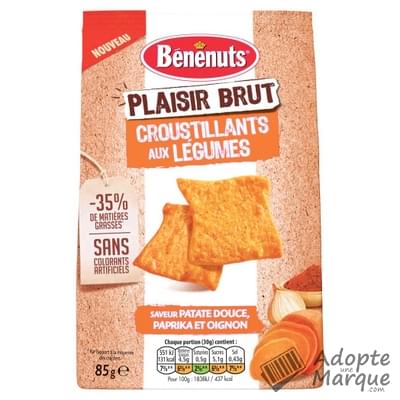 Bénénuts Plaisir Brut Croustillant aux Légumes saveur Patate douce, Paprika & Oignon Le sachet de 85G