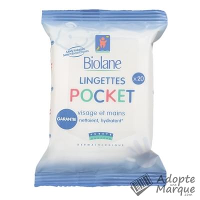 Biolane Lingettes Visage & Mains Pocket Le paquet de 20 lingettes