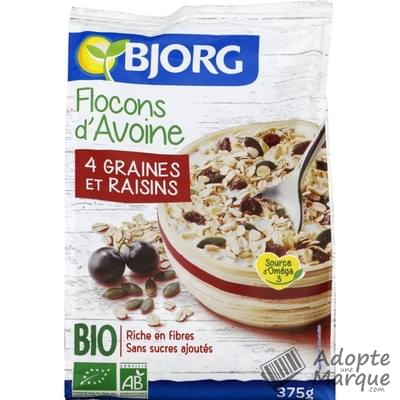 Bjorg Céréales Flocons d'Avoine 4 Graines & Raisins Le sachet de 375G