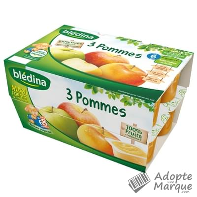 Blédina Compote 3 Pommes (dès 6 mois) Les 12 pots de 100G