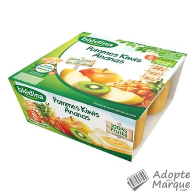 Blédina Coupelle Fruits - Compote Pommes, Kiwis & Ananas (dès 8 mois) Les 4 pots de 100G