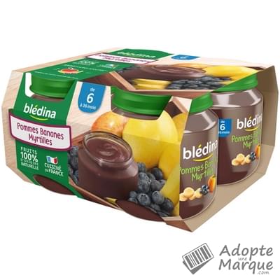 Blédina Pot Fruits - Compote Pommes, Bananes & Myrtilles (dès 6 mois) Les 4 pots de 130G