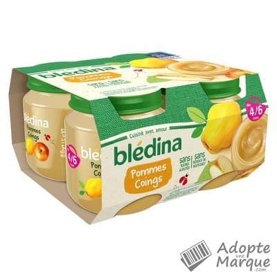 Blédina Pot Fruits - Compote Pommes & Coings (dès 4 mois) Les 4 pots de 130G
