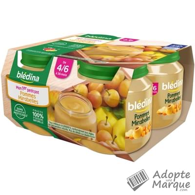 Blédina Pot Fruits - Compote Pommes & Mirabelles (dès 4 mois) Les 4 pots de 130G