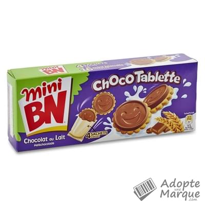 BN Mini BN Choco Tablette - Biscuits fourrés - Goût Chocolat au Lait Les 4 sachets Pocket - 120G