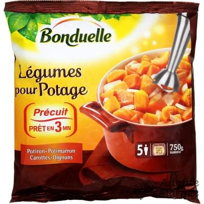 Bonduelle Précuit Vapeur - Légumes pour Potage : Potiron, Potimarron, Carottes & Oignons Le sachet de 750G