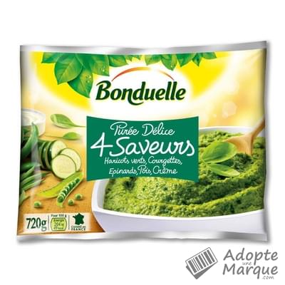 Bonduelle Purée Délice 4 Saveurs (Haricots verts, Courgettes, Epinards, Pois & Crème) Le sachet de 720G