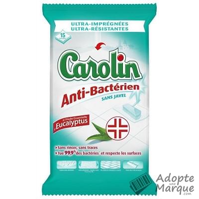 Carolin Lingettes jetables anti-bactérien Eucalyptus Le paquet de 15 lingettes