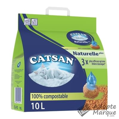Catsan Litière pour chats Naturelle Plus avec des grains de bois Le sac de 10L