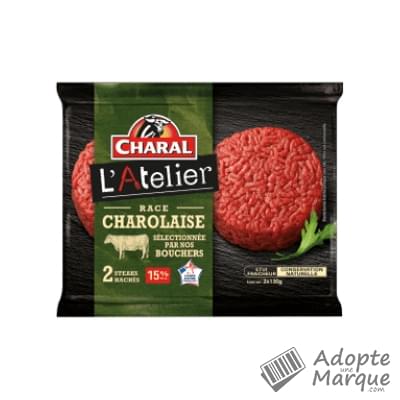 Charal L'Atelier - Steak Haché Race Charolaise pur Bœuf 15%MG La barquette de 2 steaks - 260G