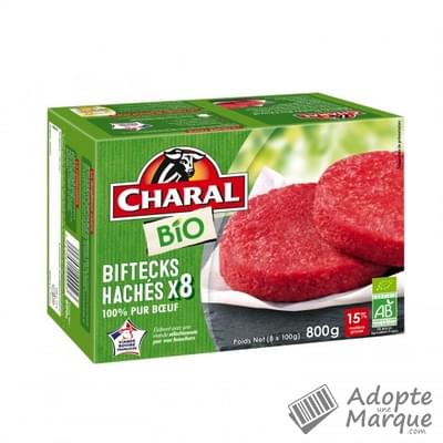 Charal Bifteck Haché pur Bœuf 15% MG La boîte de 8 biftecks - 800G