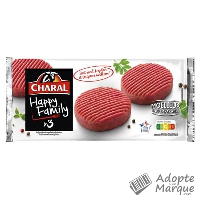 Charal Happy Family - Hachés au Bœuf 15%MG La barquette de 3 steaks - 300G