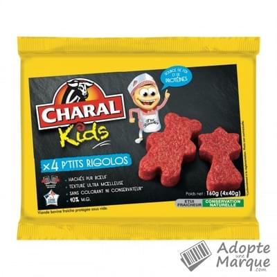 Charal Kids - P'tits Rigolos Steaks Hachés pur Bœuf 10%MG Les 4 barquettes de 40G - 160G