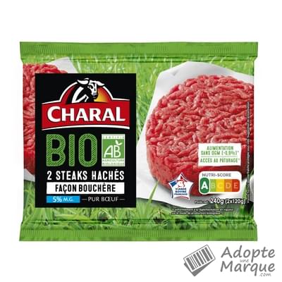 Charal Steak Haché façon Bouchère pur Bœuf Bio 5%MG La barquette de 2 steaks - 240G