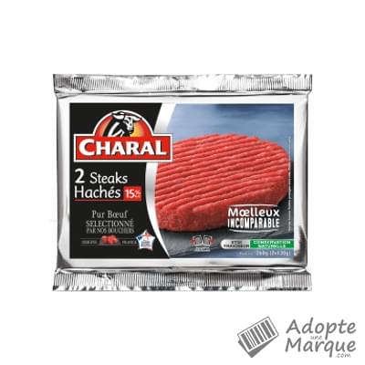 Charal Steak haché pur Bœuf 15%MG La barquette de 2 steaks - 260G