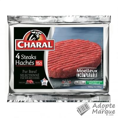 Charal Steak haché pur Bœuf 15%MG La barquette de 4 steaks - 400G