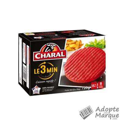 Charal Steak haché pur Bœuf Le 3 Min 15%MG La boîte de 8 steaks - 720G