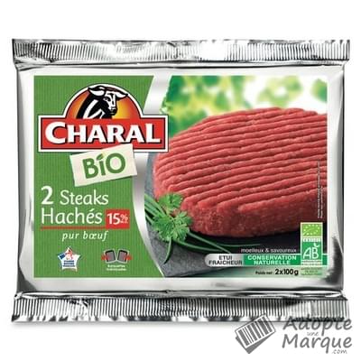 Charal Steak Haché pur Bœuf Bio 15%MG La barquette de 2 steaks - 200G