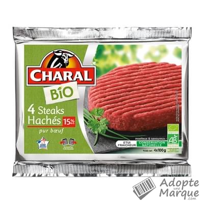 Charal Steak Haché pur Bœuf Bio 15%MG La barquette de 4 steaks - 400G