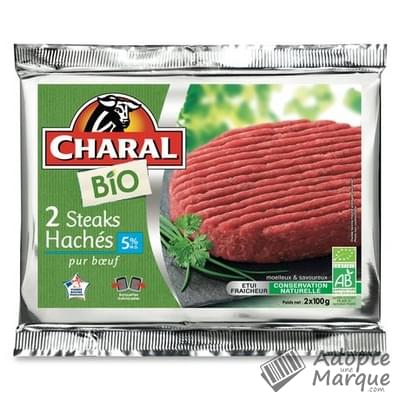 Charal Steak Haché pur Bœuf Bio 5%MG La barquette de 2 steaks - 200G