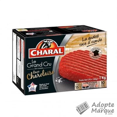 Charal Steak haché pur Bœuf Le Grand Cru Race Charolaise 15%MG La boîte de 10 steaks - 1KG