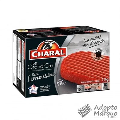 Charal Steak haché pur Bœuf Le Grand Cru Race Limousine 15%MG La boîte de 10 steaks - 1KG