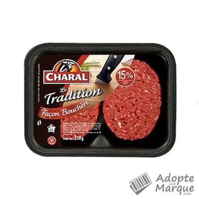 Charal Le Tradition façon Bouchère - Steak haché pur Bœuf 15%MG  La barquette de 2 steaks - 250G